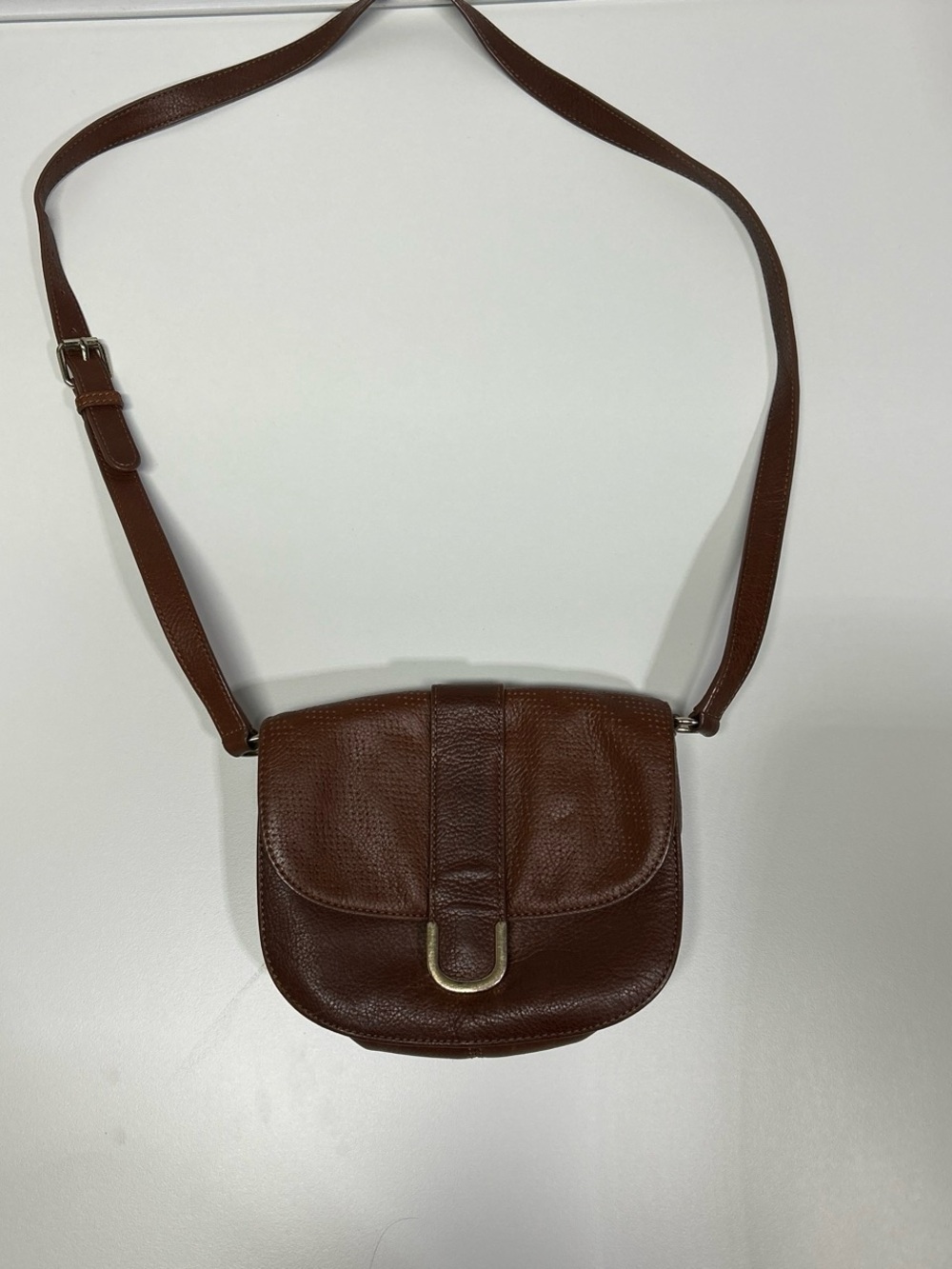Talbots Brown Leather Crossbody with Gold-Tone Buckle